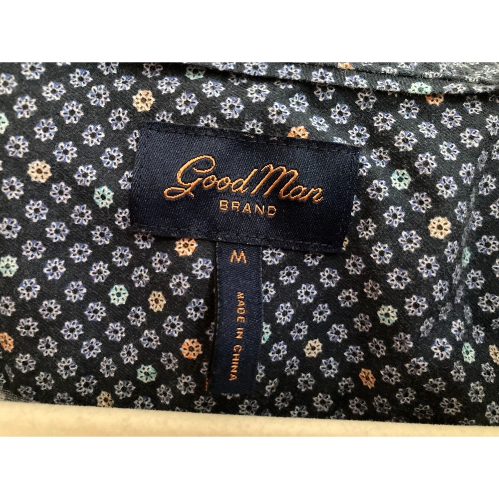 Good Man Brand Blue Button Up Shirt Size M Medium Men Short Sleeve Geometric - Picture 2 of 9